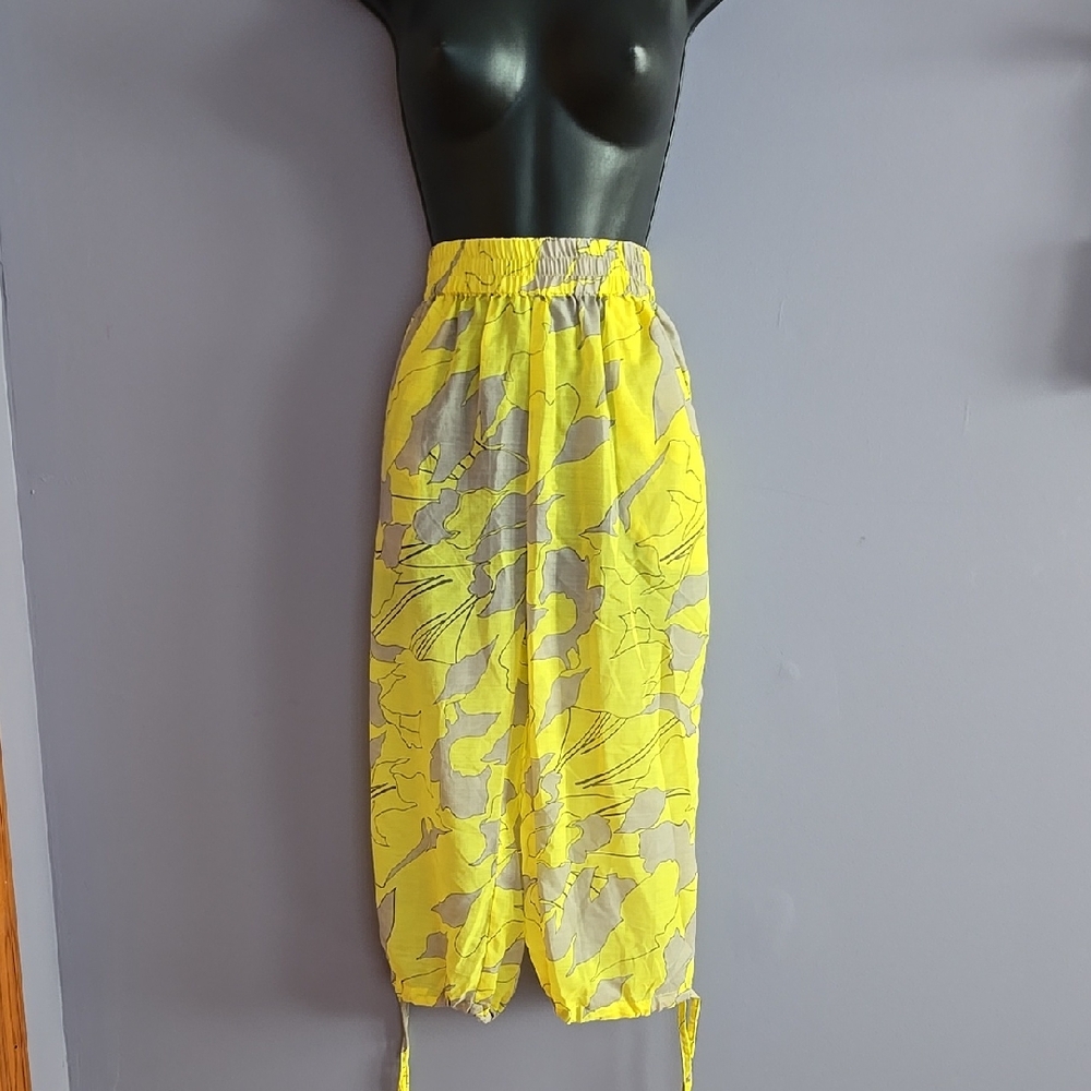 Yellow and Gray Floral Pants